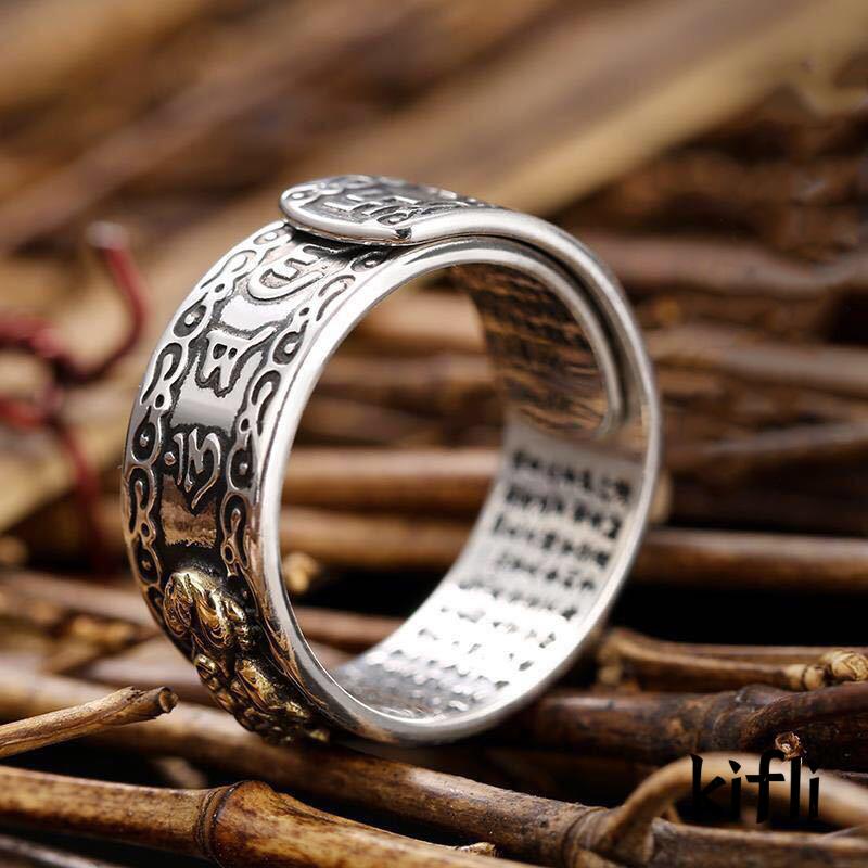 Cincin Model Terbuka Bahan Sterling Silver Desain Naga Terbang Gaya Trendy / Retro Untuk Pria (KD)