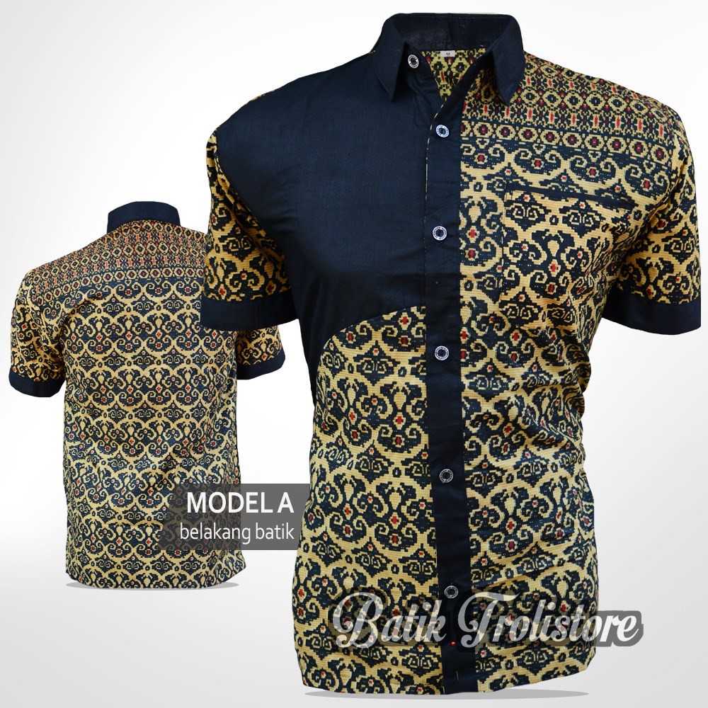 MURAH BATIK PRIA WARNA KUNING KE EMAS KOMBINASI POLOS HITAM MOTIF