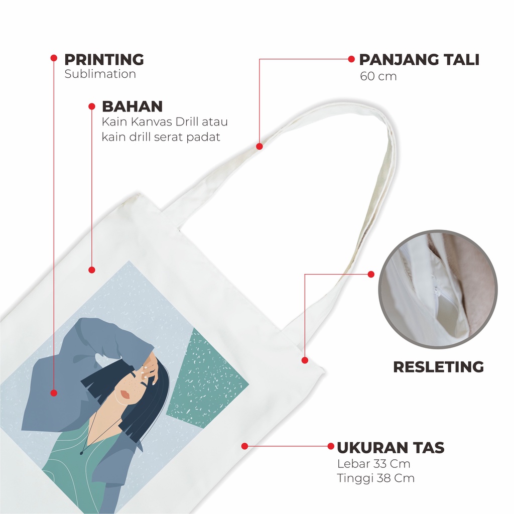 Sevine Totebag Tas Wanita Tote Bag Resleting Custom Nordic Girly - NG