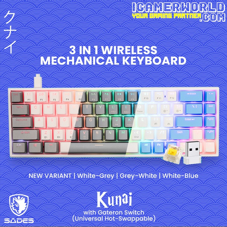 Sades Kunai Gateron Hotswap 3in1 Wireless Mechanical Gaming Keyboard