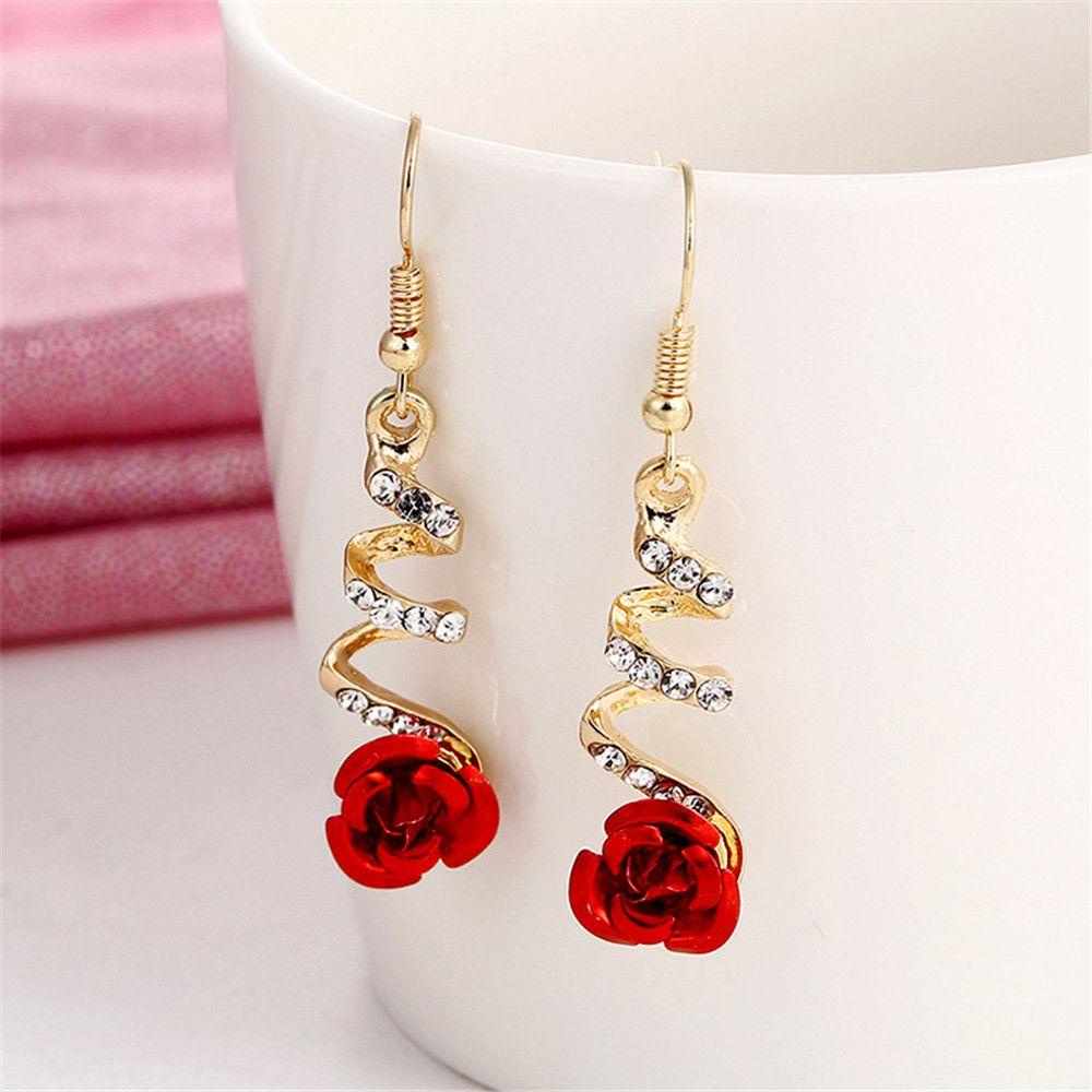 Preva Rose Menjuntai Anting Baru Vintage Gaya Korea Tindik Hari Valentine Wanita Perhiasan