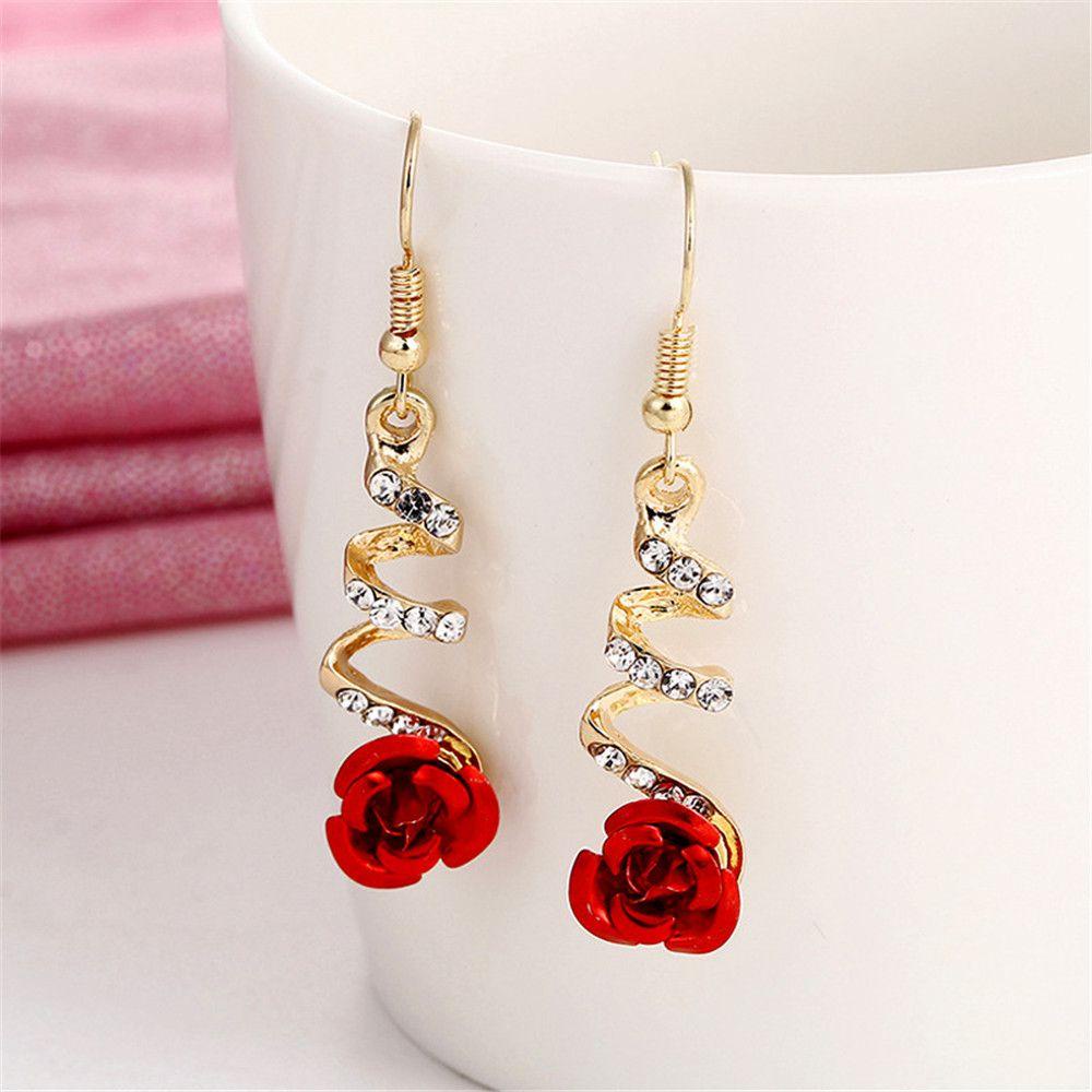 Preva Rose Menjuntai Anting Baru Vintage Gaya Korea Tindik Hari Valentine Wanita Perhiasan