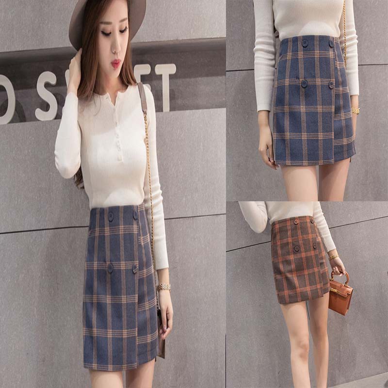  Rok  Mini Pensil High Waist Motif Kotak  Kotak  dengan 