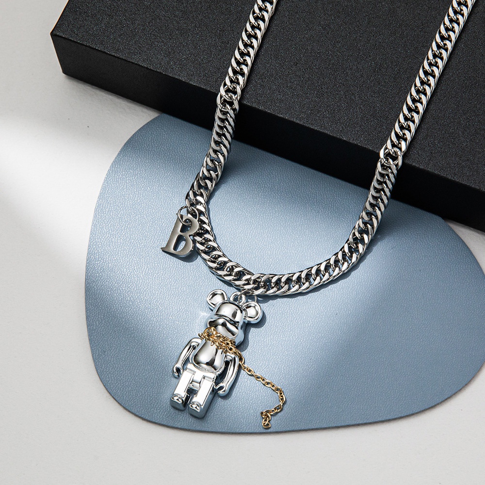 Kalung Rantai Tebal Liontin Huruf B Beruang Gaya punk hip Hop Untuk unisex