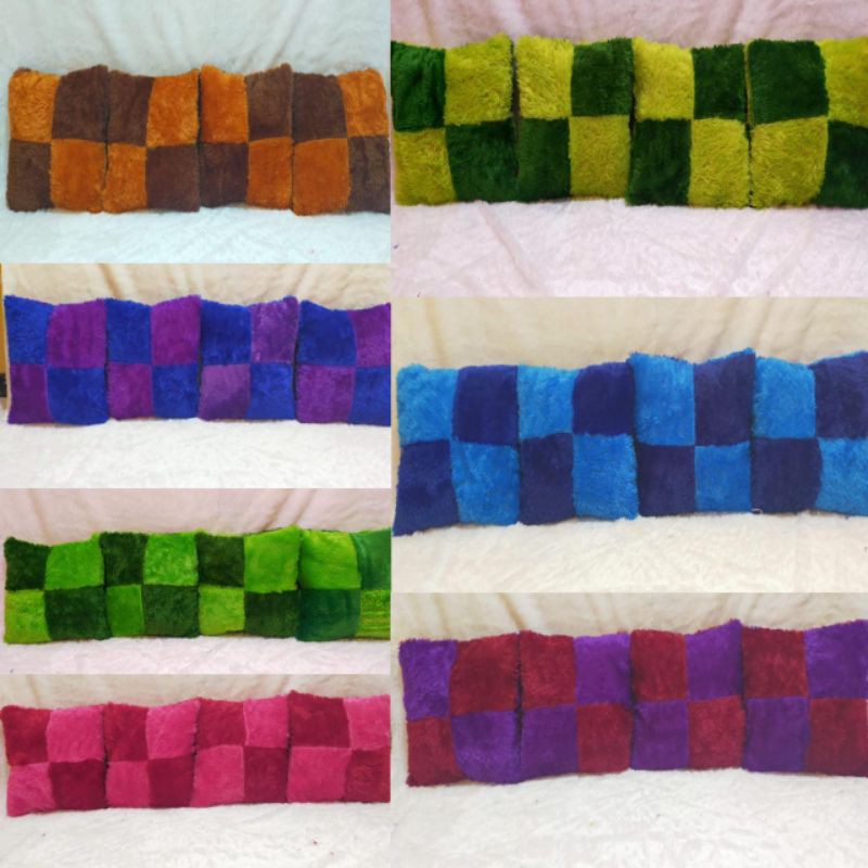 Sarung Bantal Sofa 40x40cm Bulu Rasful Motif Minimalis Kotak