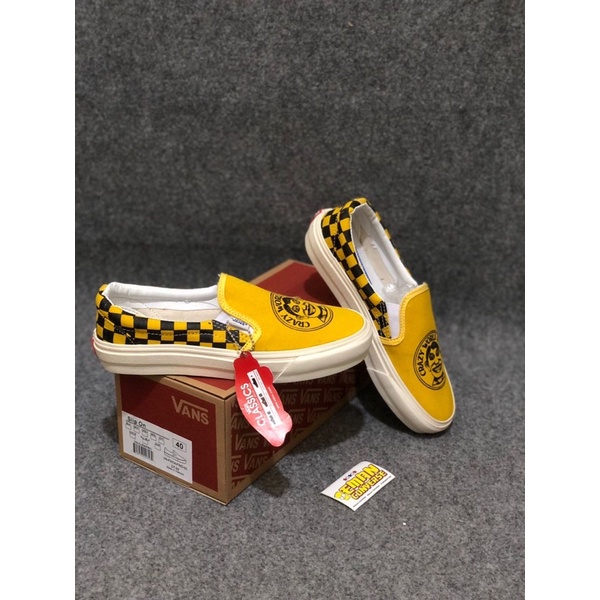Sepatu Casual Pria Wanita V4ns Slip On Crazy World Yellow white Import BNIB