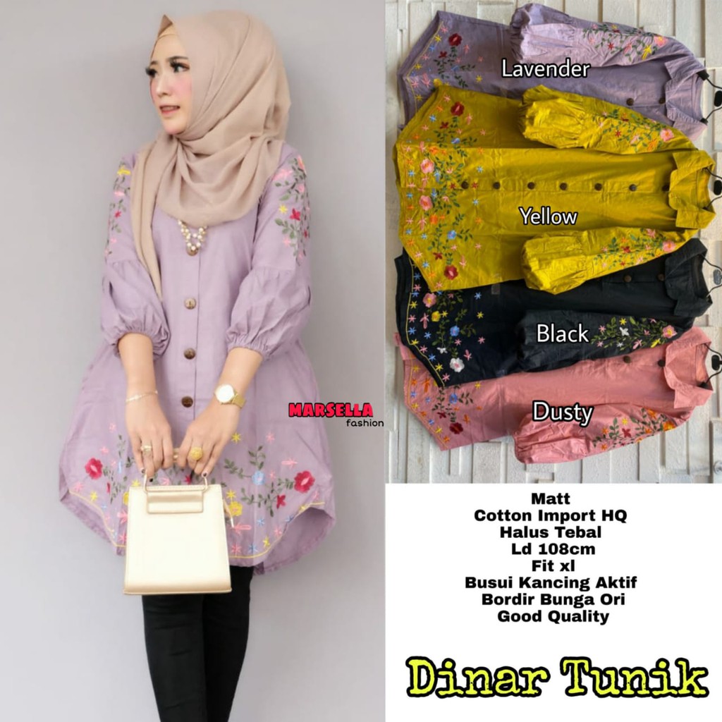 DINAR TUNIK, TUNIK MOTIF CANTIK ORIGINAL MARSELLA, BAHAN COTTON, BUSUI, BORDIR ORI