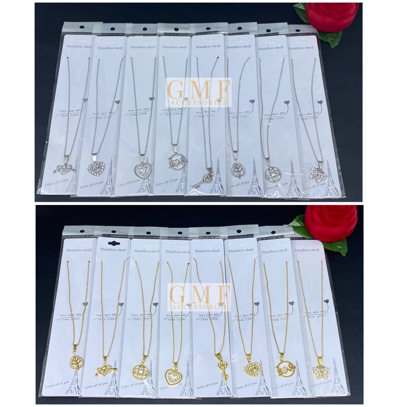 1 Set Kalung Dan Liontin Titanium Kalung Bandul Hati Permata Motif Anti Karat Stainless Steel