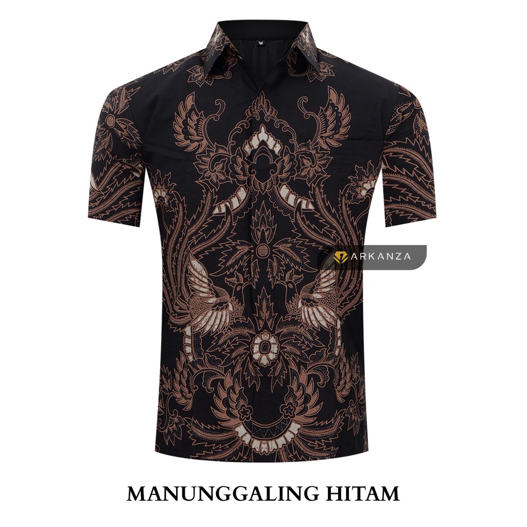 BATIK ARKANZA Motif MANUNGGALING HITAM LENGAN PENDEK