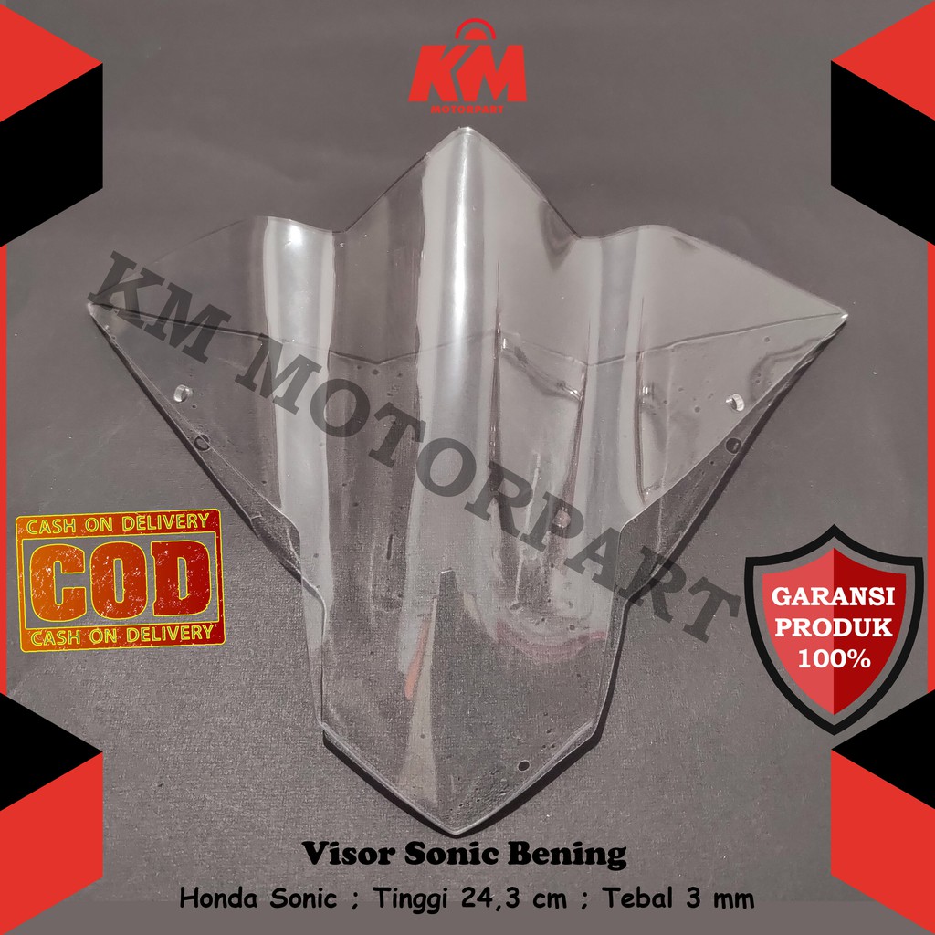 Visor Windshield Sonic 150r variasi Tinggi 24 cm Tebal 3mm Hitam Dan Bening