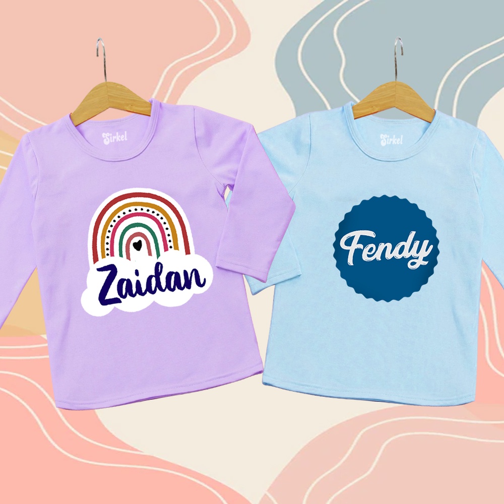 Kaos Anak Lengan Tangan Panjang Nama Tulisan Baju Custom laki laki Perempuan Banyak Warna dan Ukuran