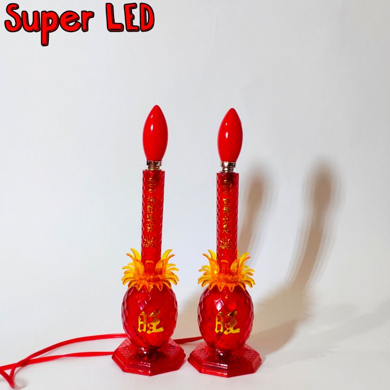 Lampu Altar Sembahyang Puja Motif Nanas Merah LED Kaki Bisa Menyala