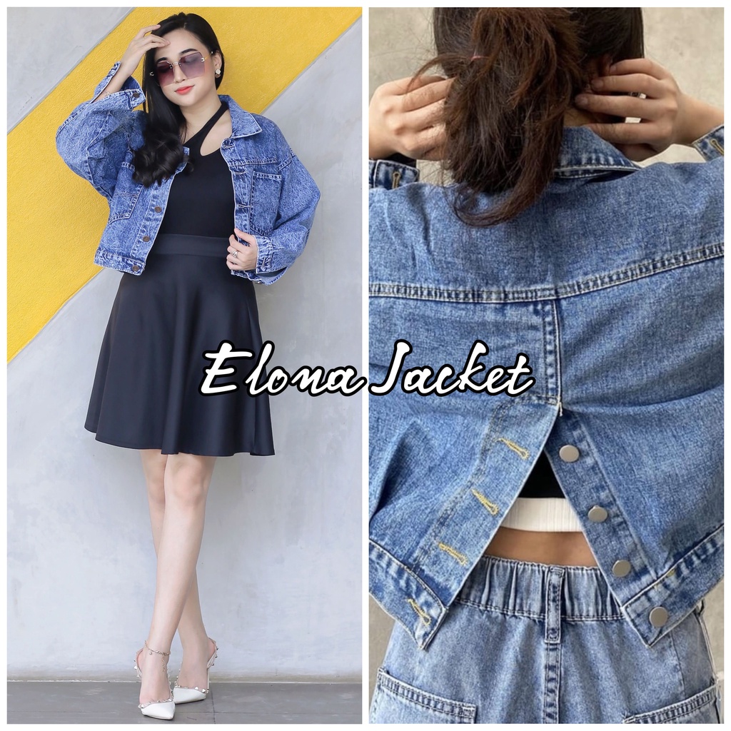 Elona Jeans Jacket Crop Belah Belakang