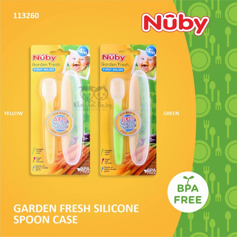 Nuby Garden Fresh Silicone Spoon with Case 4m+ (Tersedia varian warna)