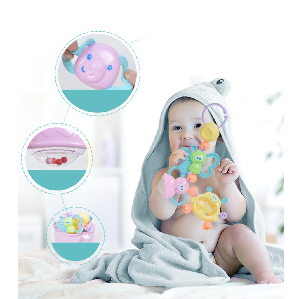 Mainan Gigitan Bayi PP/Silikon Kids Toys Baby Teether Rattle Teething Kit Mainan Bayi Lucu WJ03