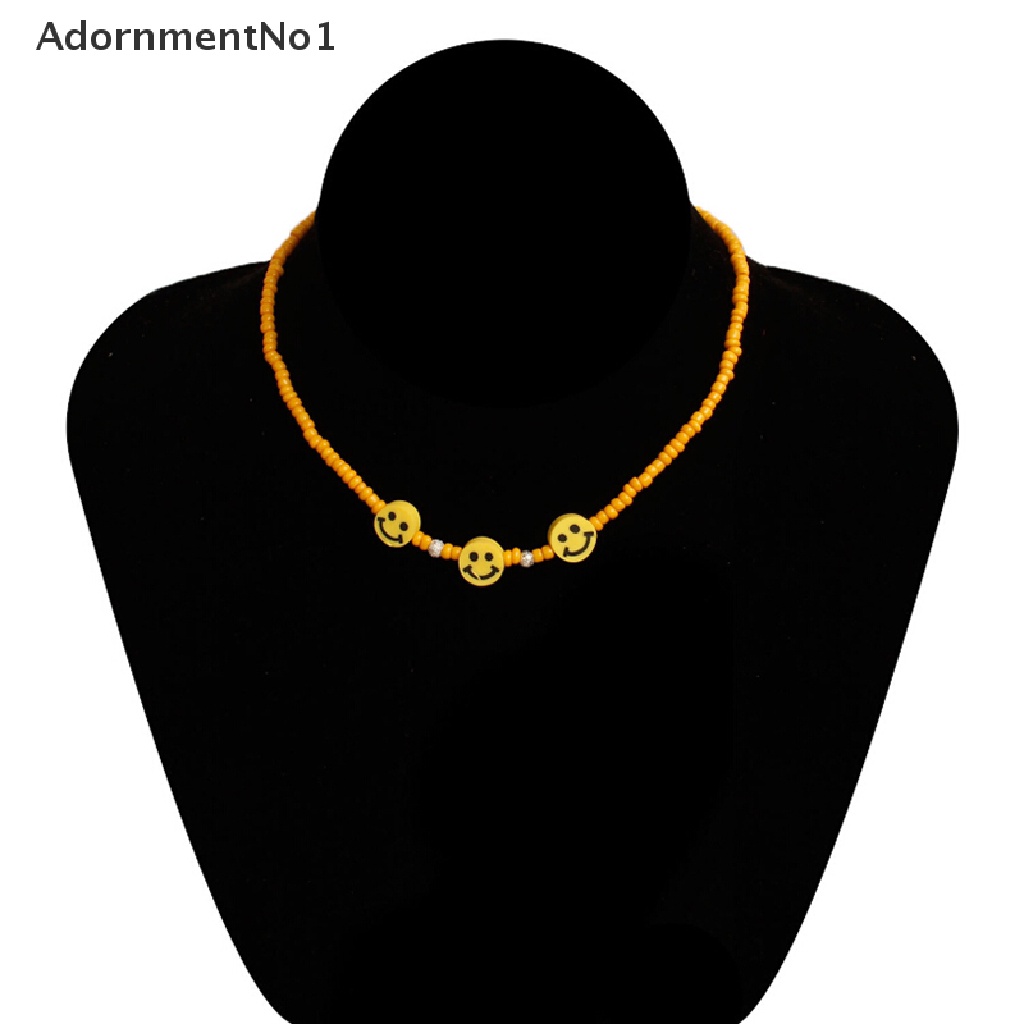 (AdornmentNo1) Kalung Choker Gaya Bohemia Motif Smiley Face Aksen Manik-Manik Untuk Perhiasan Wanita / Musim Panas