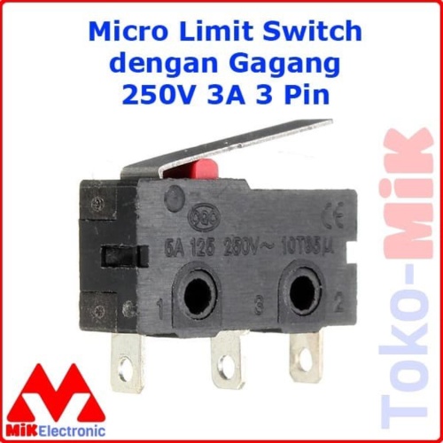 Harga Turun  MICRO LIMIT SWITCH DENGAN GAGANG 250V 3A NO  NC SPDT 3 PIN part  MIK