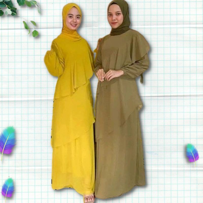Gamis Malaysia Premium Longdress Layer Serong Cantik Full Furing Baju Kurung Melayu Set Gaun Dress C