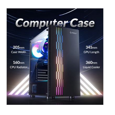 Casing komputer gaming Orico Atx tempered glass Usb 3.0 2.0 audio mic a12-205 jc5000 - Pc case