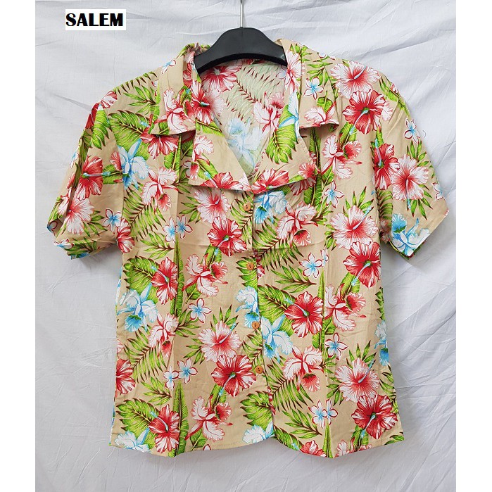 FORTGLASS MONALISA ASTER Baju Pantai Wanita Kemeja Hawai Bali Cewek Lengan Pendek Motif-BUNGA WARNA CREAM