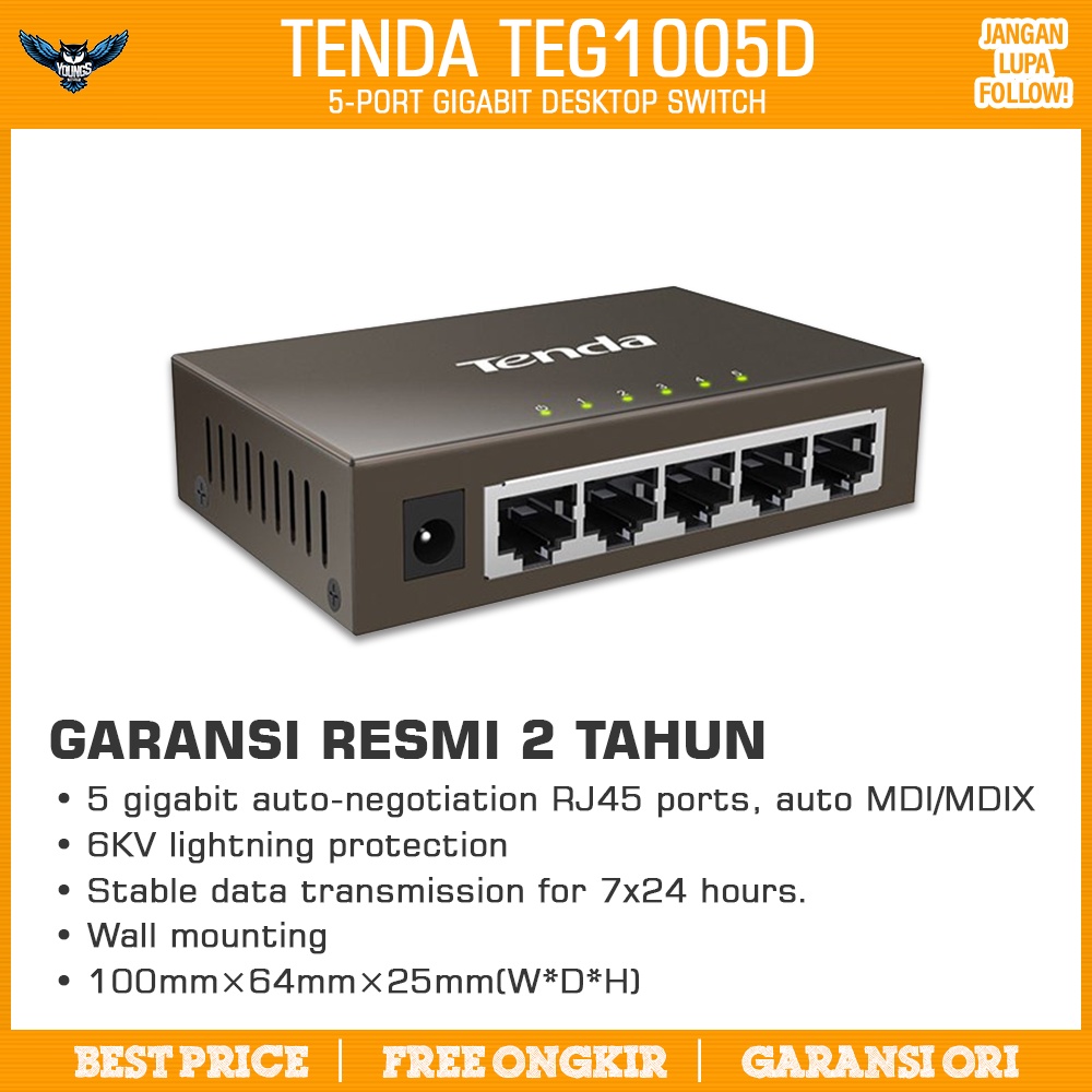 Switch Hub Tenda TEG1005D 5-port Ethernet Gigabit Desktop Internet