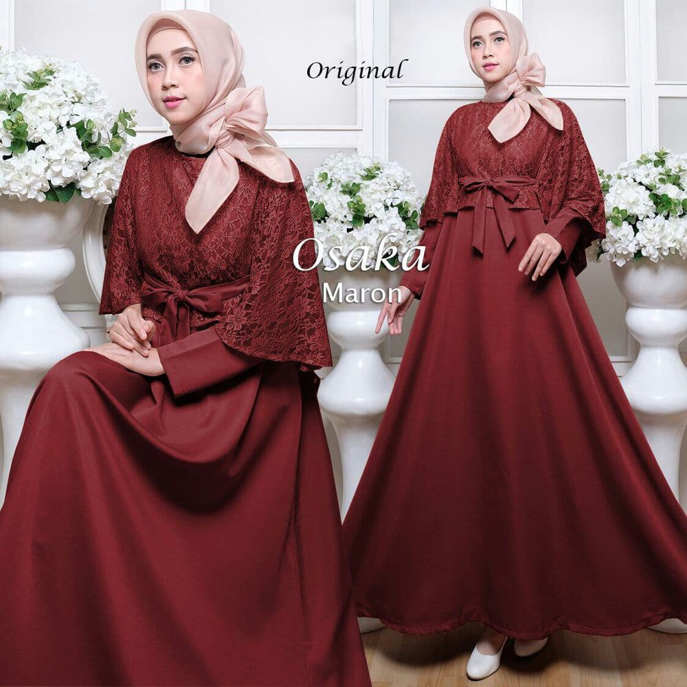 Model Baju Gamis Brokat Merah Maroon