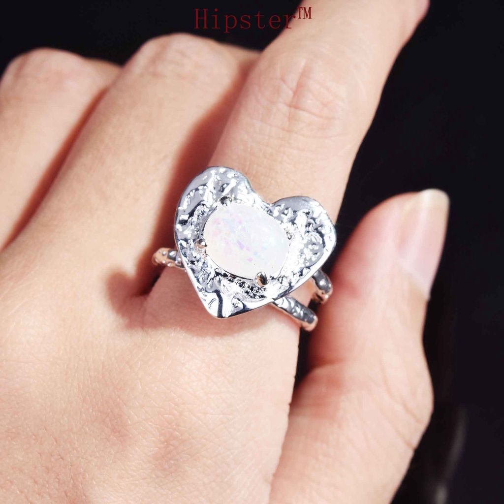 Cincin Bentuk Hati Opal Bahan S925 Silver Untuk Wanita