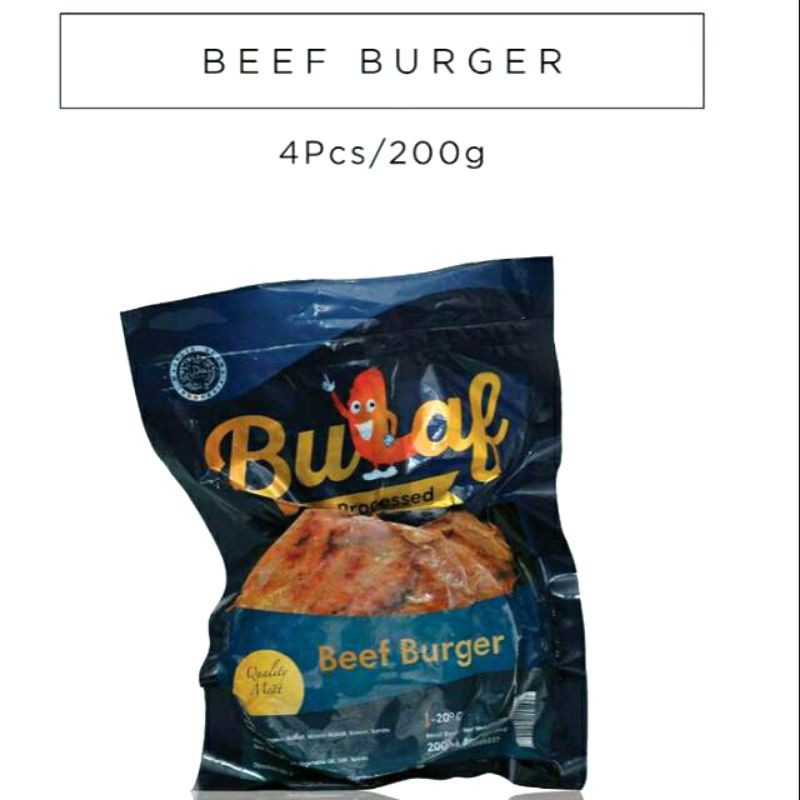 

Bulaf Beef Burger 200 gr ( 4 pcs ) / Daging Burger Bulaf 200 gr ( Non MSG dan Pengawet )