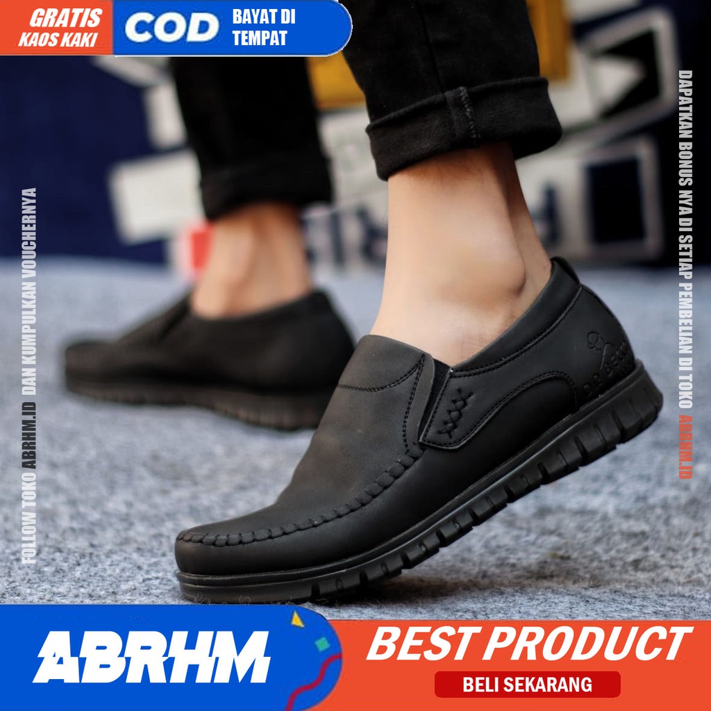 ABRHM x BLENO Sepatu Kasual Pria Sepatu Pria Casual Kulit Pu Ori Sepatu Slop Anti Slip Sepatu Cowo/Cowok Kerja Kantor Semi Formal Kuliah Kondangan Gaya keren Kekinian Murah Terlaris