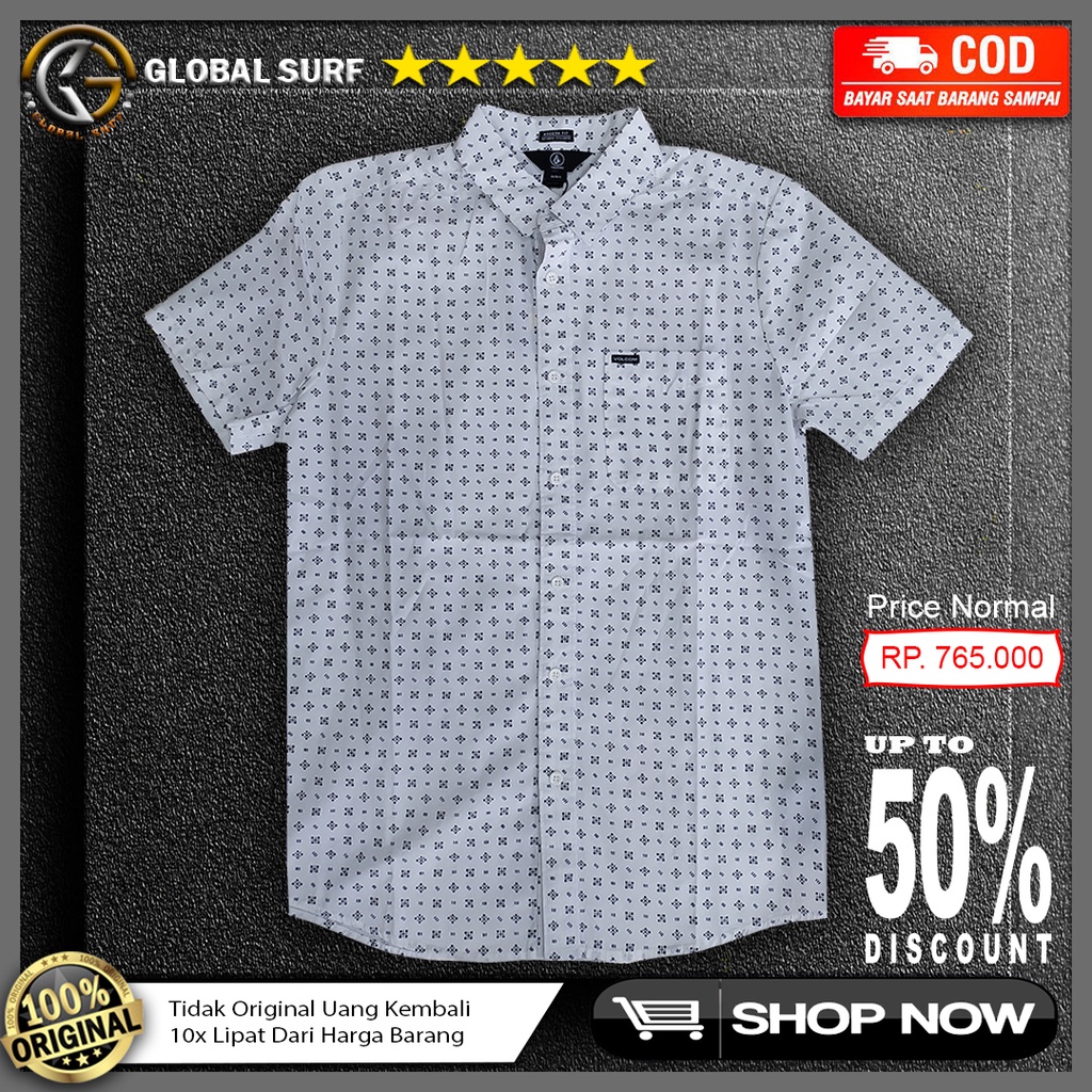 Kemeja Volcom Original Motif All Print Hem Kasual Pria Lengan Pendek Modern Fit Asia Style Formal