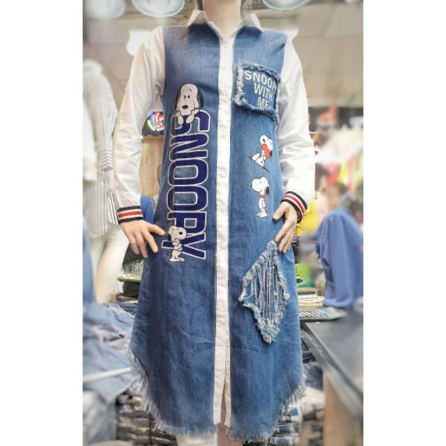 Tunik sablon snoopy bahan jeans kombinasi katun