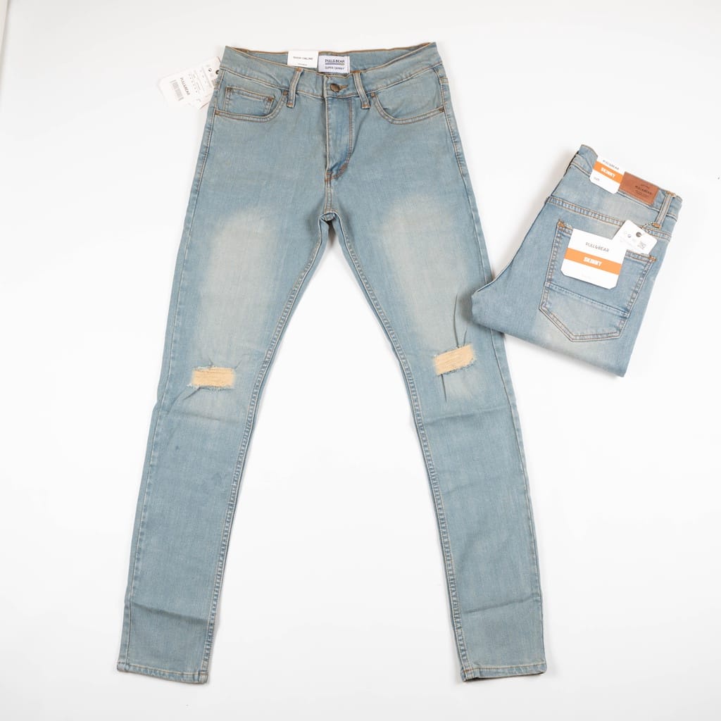 CELANA JEANS PRIA PULL&amp;BEAR BLUE RETRO SKINNY STRETCH PULLANDBEAR PULL &amp; BEAR PULL AND BEAR BIRU