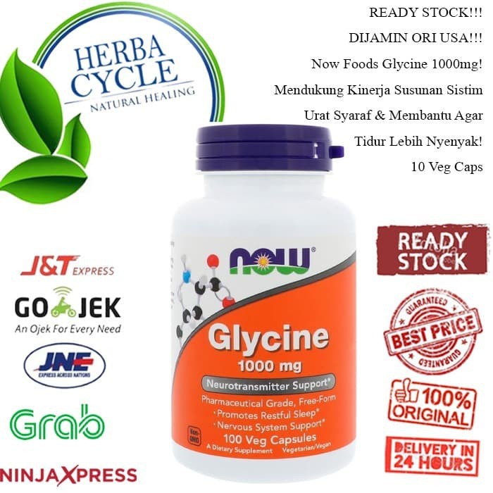 Now Glycine 1000mg 100VegCap Jaga Sistem Urat Syaraf Now Food Glycine