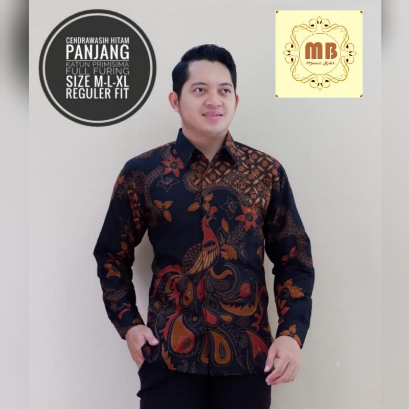 Batik Pria Modern Lengan Panjang Kemeja Batik Pria Lengan Pendek Furing Katun Solo Cendrawasih Hitam