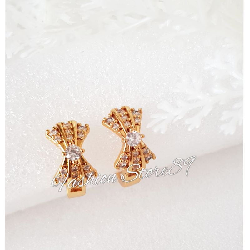 Anting Jepit Pita Perhiasan Lapis Emas 18k Impor Yaxiya Xuping impor Berkualitas Anting Tusuk Jepit Pita Fashion impor