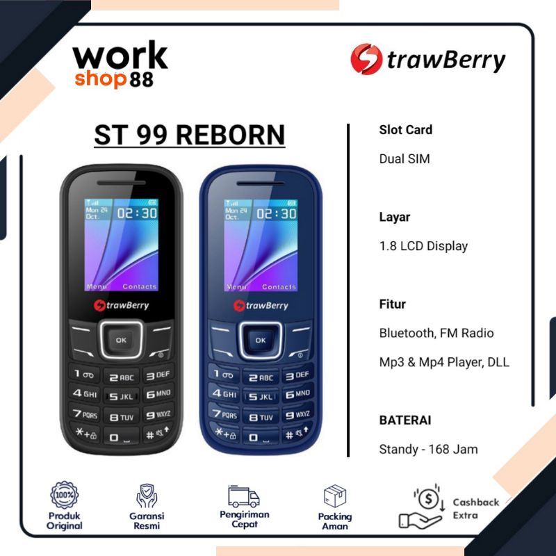 HP Baru Strawberry ST99 REBORN - New Original Garansi Resmi - Candybar, Dual SIM, Mp3 Mp4 Player, Ga