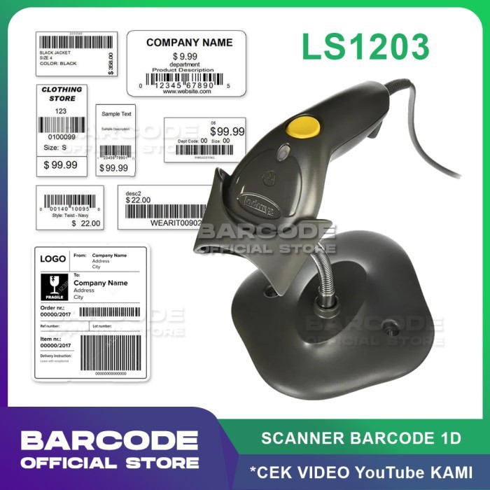 Barcode Scanner Zebra Motorola Symbol LS1203 Scan LS-1203 1D + Stand