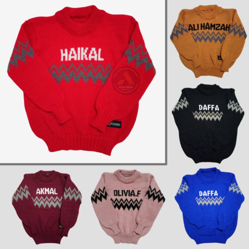 SWEATER RAJUT COSTUM NAMA TEBAL DAN MURAH