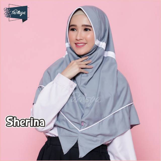 Jilbab sekolah Sherina SMA 02 Abu list Putih