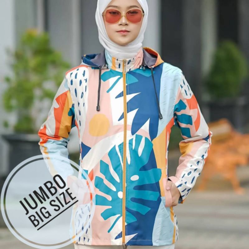 BIG SIZE!! Jaket Parka Full Printing Size JUMBO | OOTD Jaket Printing Wanita Hijab Kekinian Best Seller!