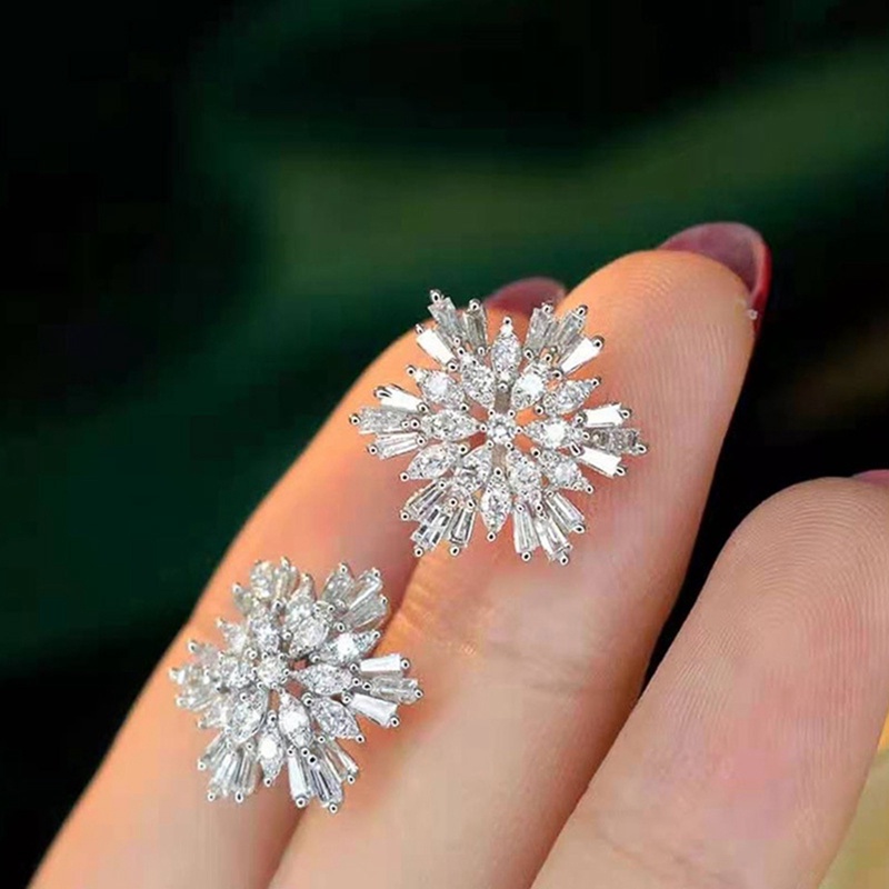 Anting Tusuk Desain Snowflake Hias Cubic Zircon AAA Bling Untuk Wanita