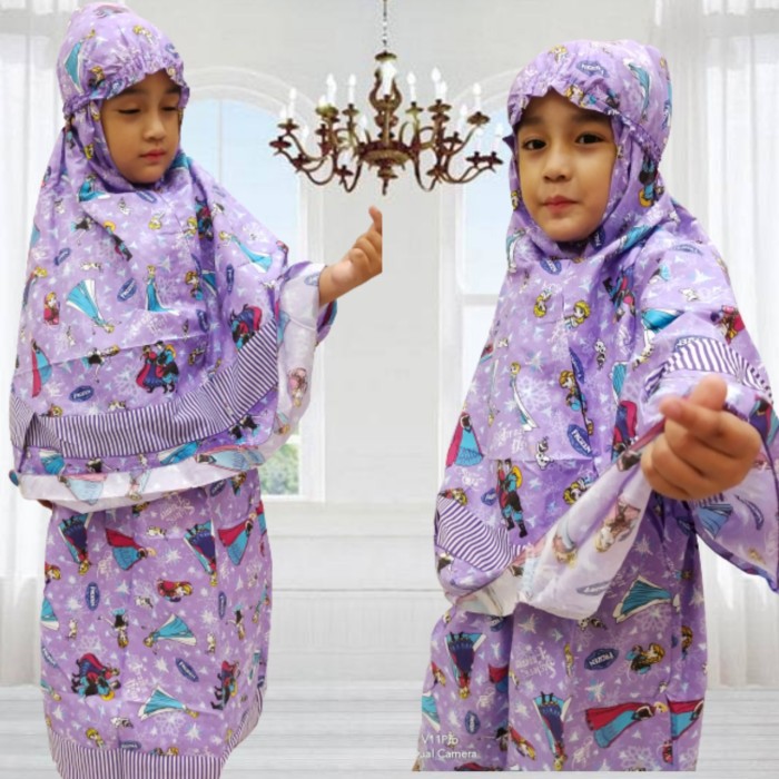 mukena anak karakter frozen tas sajadah tebal/bahan katun berkualitas  dan bisa bayar ditempat/COD