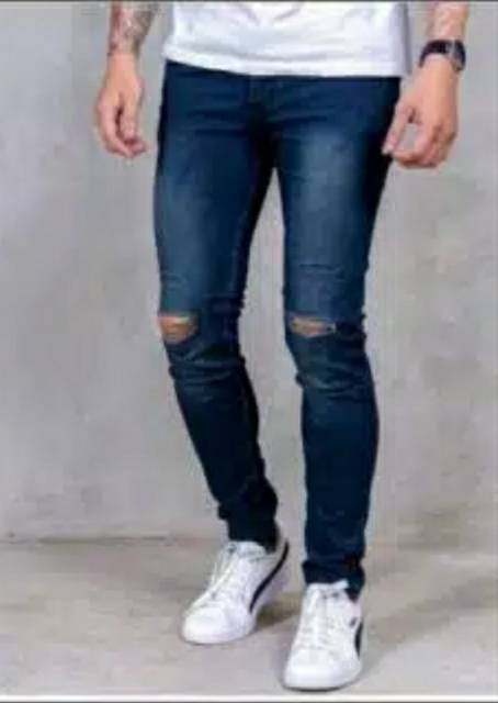 Celana jeans pria pensil sobek lutut bahan streacth/Celana jeans pria sobek/celana Terbaru  Size 27-38