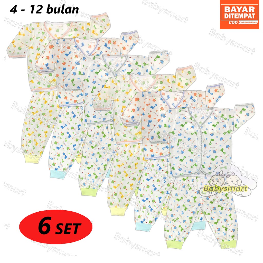 Babysmart - 6 SET Setelan Baju Bayi Panjang+Celana Panjang JUMBO Motif TABUR umur 4 - 12 bulan/baju