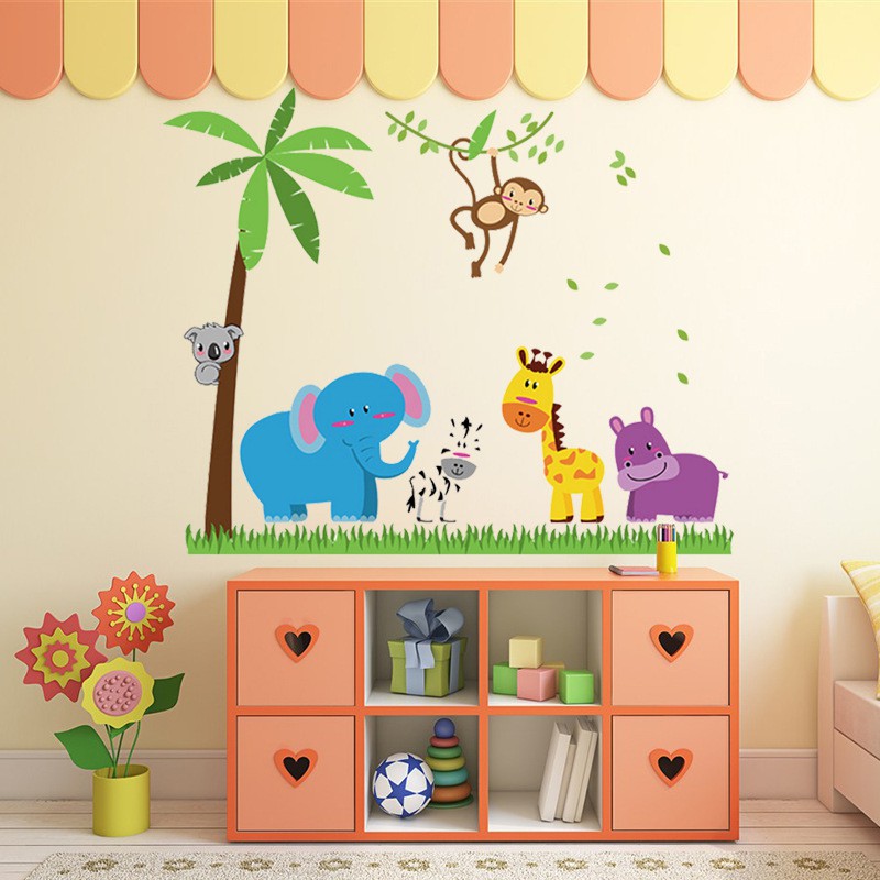 RELIZA WALL STICKER ANIMAL KIDS /ANAK HEWAN GAJAH JERAPAH MONKEY STIKER DINDING SK9039