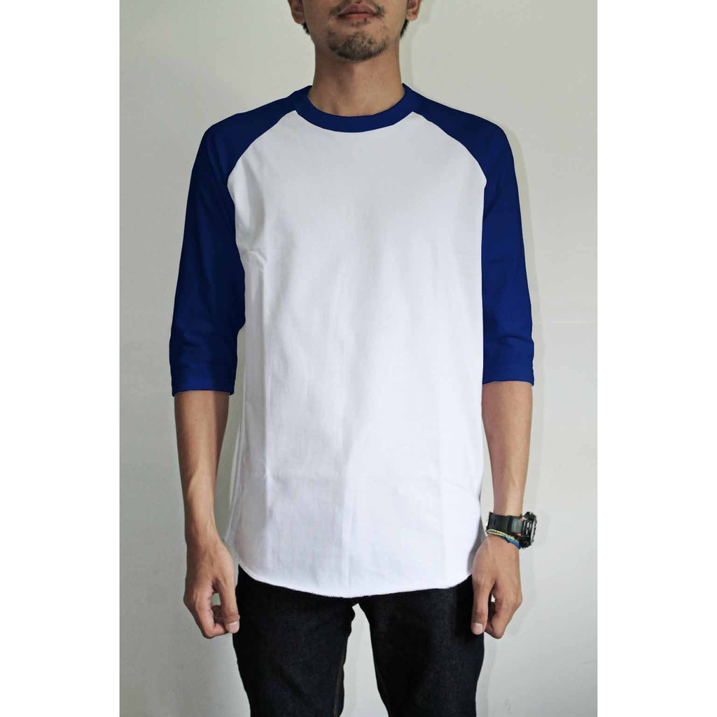 XL-XXL Tshirt / Kaos Raglan Oneck Pria / Cowok Body Putih, Combed Jumbo