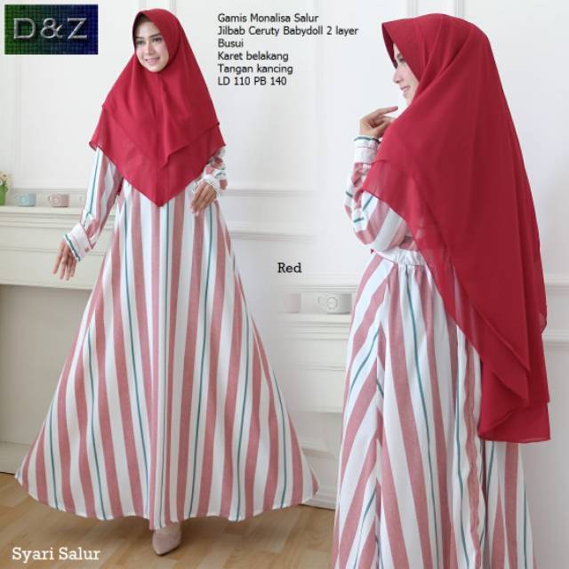 Syari Salur. Gamis Monalisa.Jilbab Ceruty