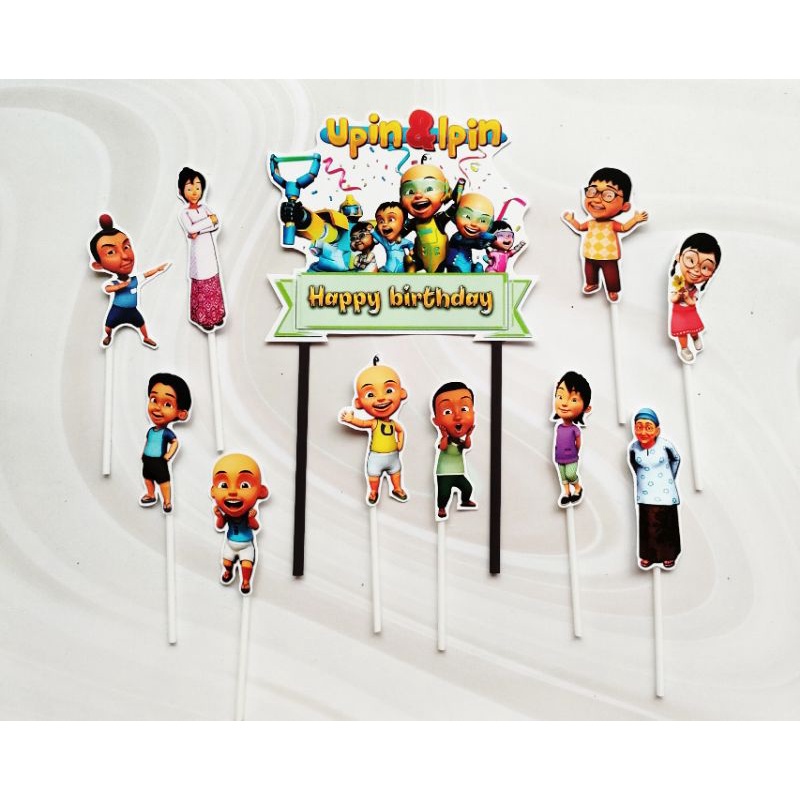 hiasan kue ulang tahun nasi tumpeng cake topper karakter upin dan ipin