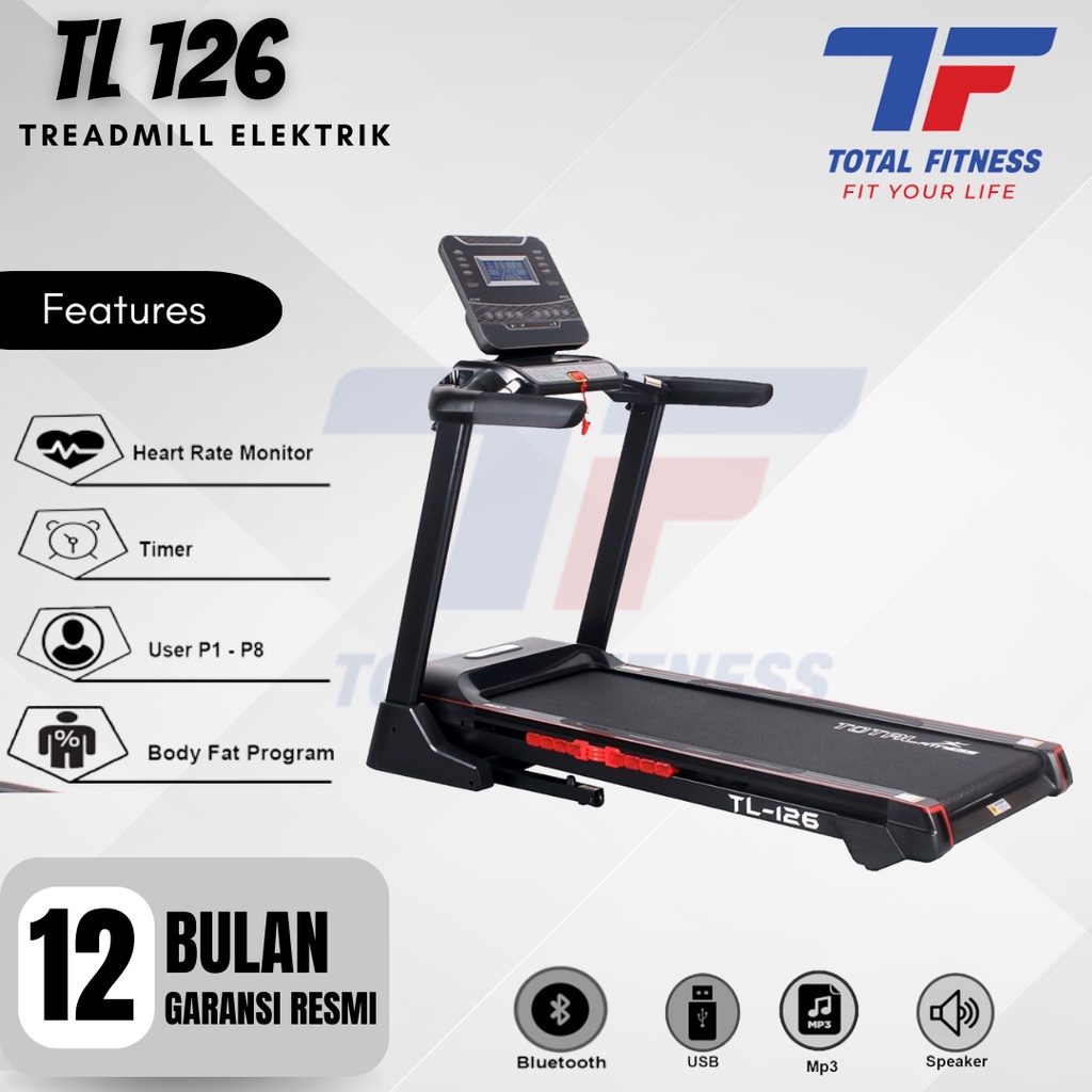 Total Fitness Treadmill Elektrik TL 126 Motor 4 Hp Bisa COD Body Besar