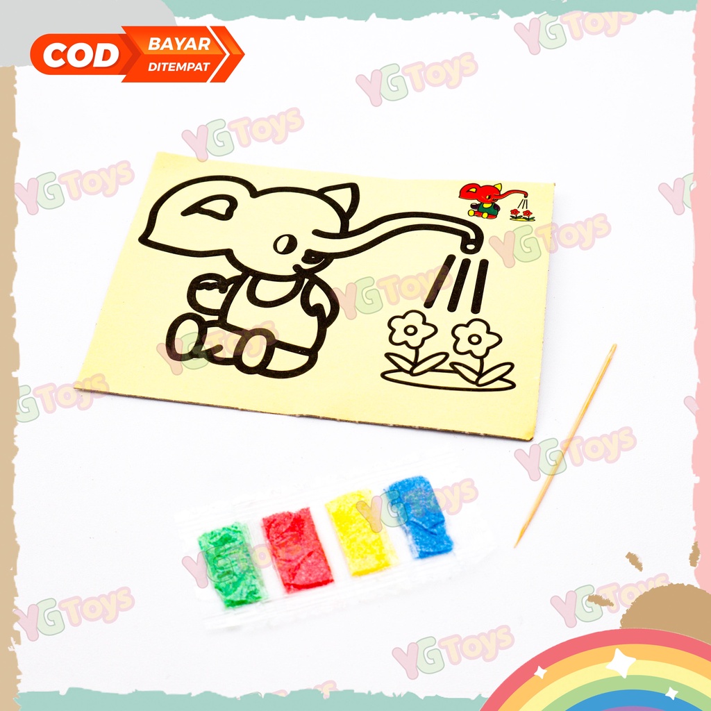 YGtoys Mainan Edukasi Anak Mewarnai Pasir Gambar Tempel Mainan Stiker Pasir Seru